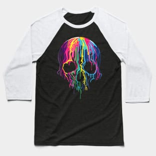 Colorful Melting Skull Art Graphic Halloween Baseball T-Shirt